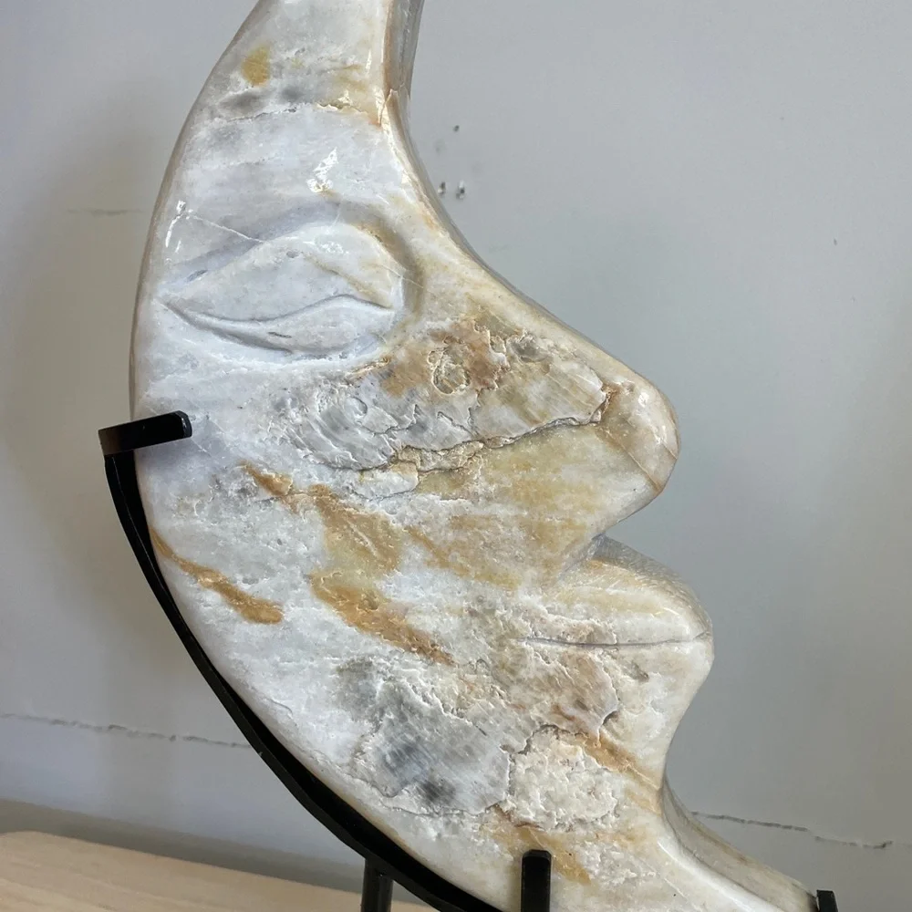 XL 100% NATURAL JASPER MOON W/ custom stand18” high, 9”wide 3” thick 3.9KG 8.7LB - Picture 6 of 9